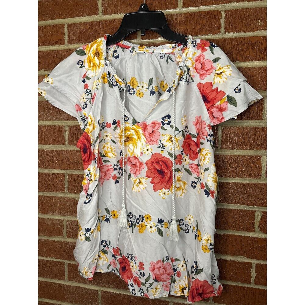 Old Navy Women’s Blouse Floral Flutter Gray Pink Large